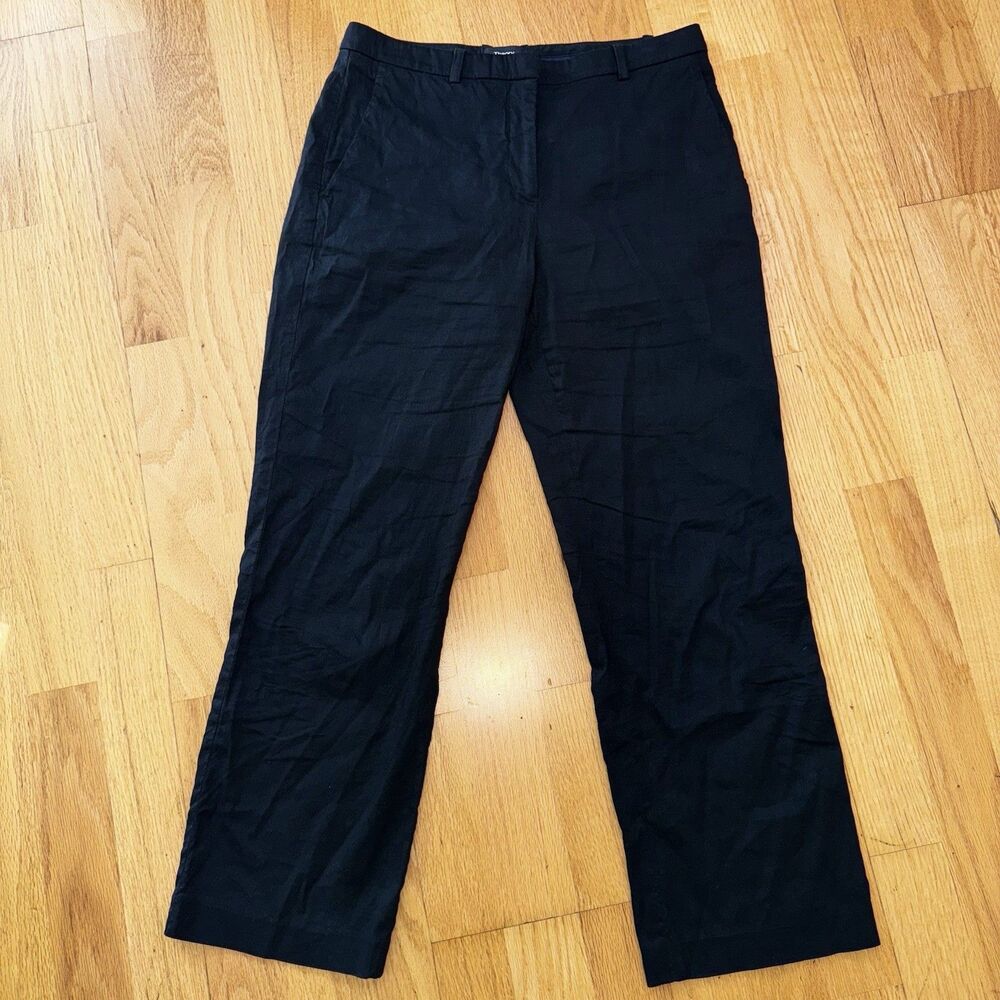 Theory Hartsdale NP Crunch Wash Linen Blend Straight Leg Ankle Pants Black Sz 4